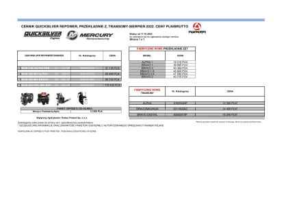 CENNIKI QUICKSILVER REPOWER, PRZEKŁADNIE Z, TRANSOMY